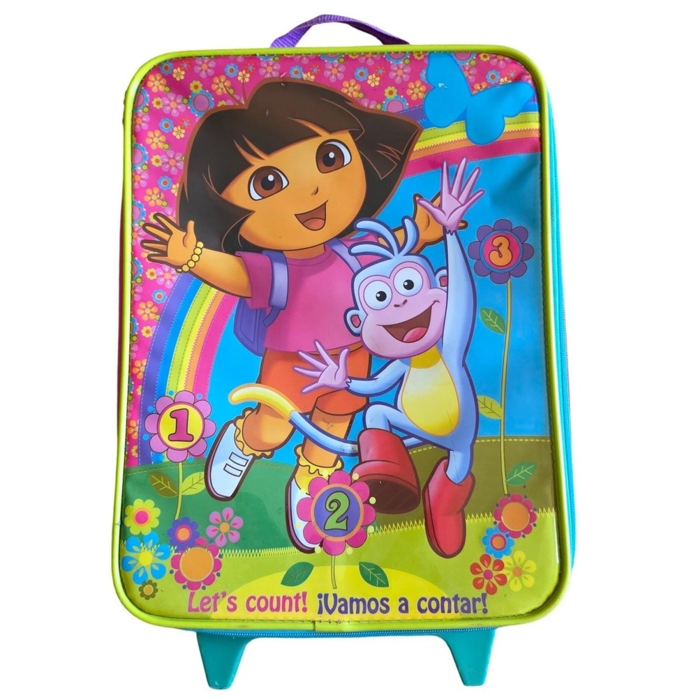 Nickelodeon Dora the Explorer Rolling Suitcase Kids Pink Teal Luggage Boots